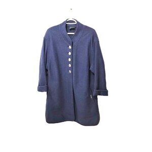 VTG Geiger Wool Coat Dark Blue Austrian Large Coin Buttons Classic Military